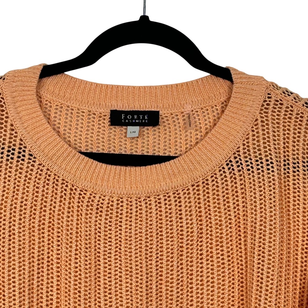 Forte Cashmere Sweater Womens Large Peach Cotton Open Knit Mesh Pullover - Picture 3 of 9